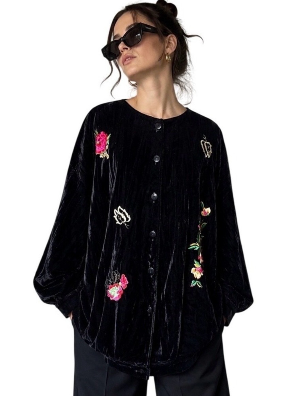 Bardehle Black Velvet Floral Embroidered Jacket European Boutique Vintage Medium